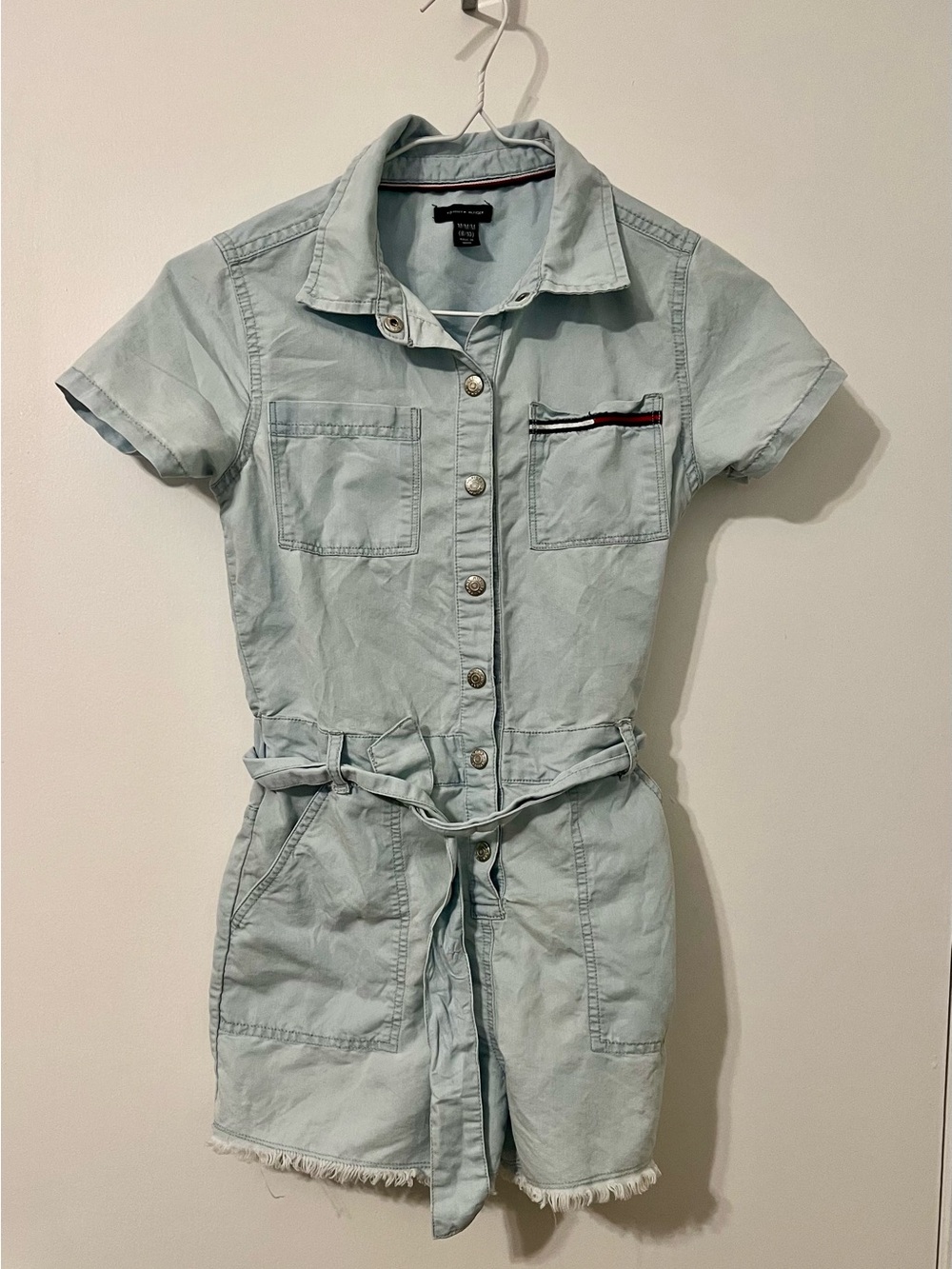 Tommy Hilfiger girls’ Light Wash Denim Short Sleeve Romper sz 8-10